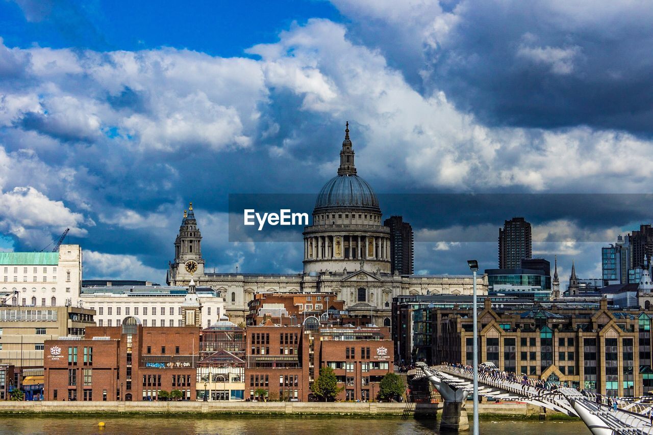 View of millennium bridge and saint pauls cathedral