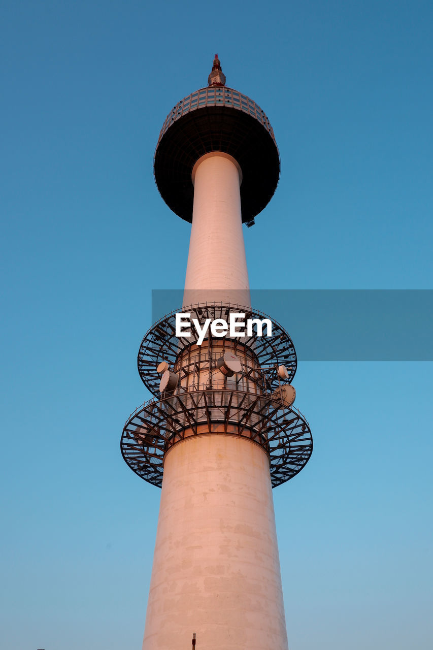 Low angle view of namsan tower against sky