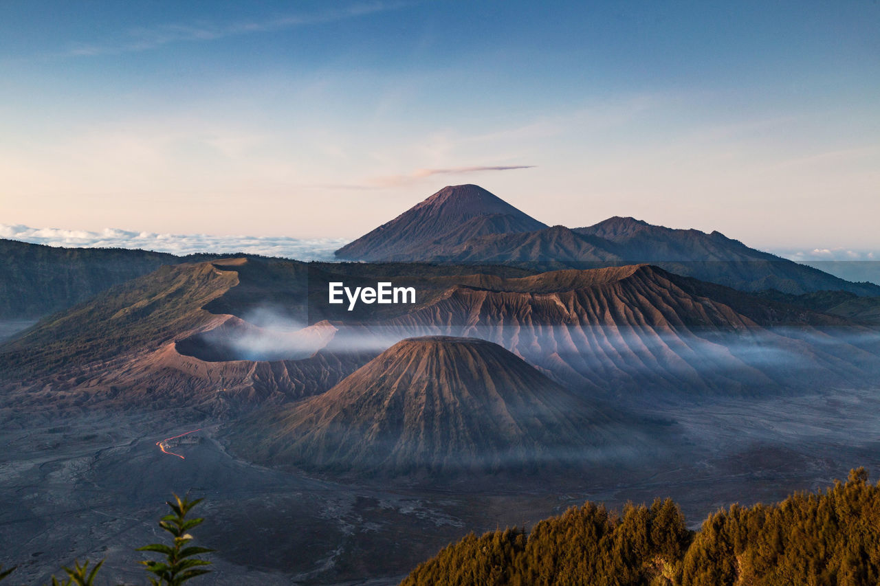 View of volcanic mount bromo against sky during sunset