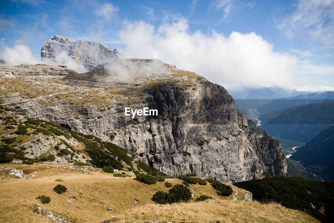 Scenic view of rocky mountains against sky