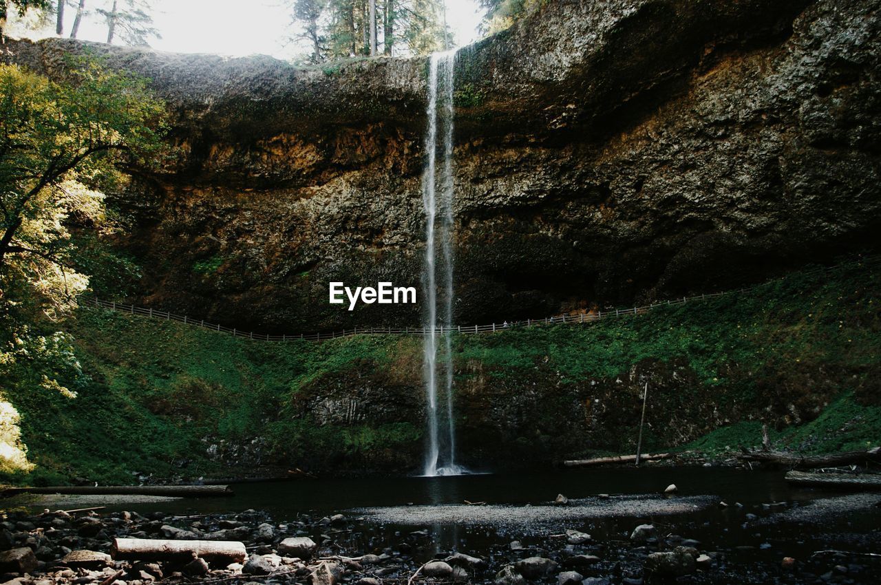 STREAM FLOWING THROUGH ROCKS IN FOREST