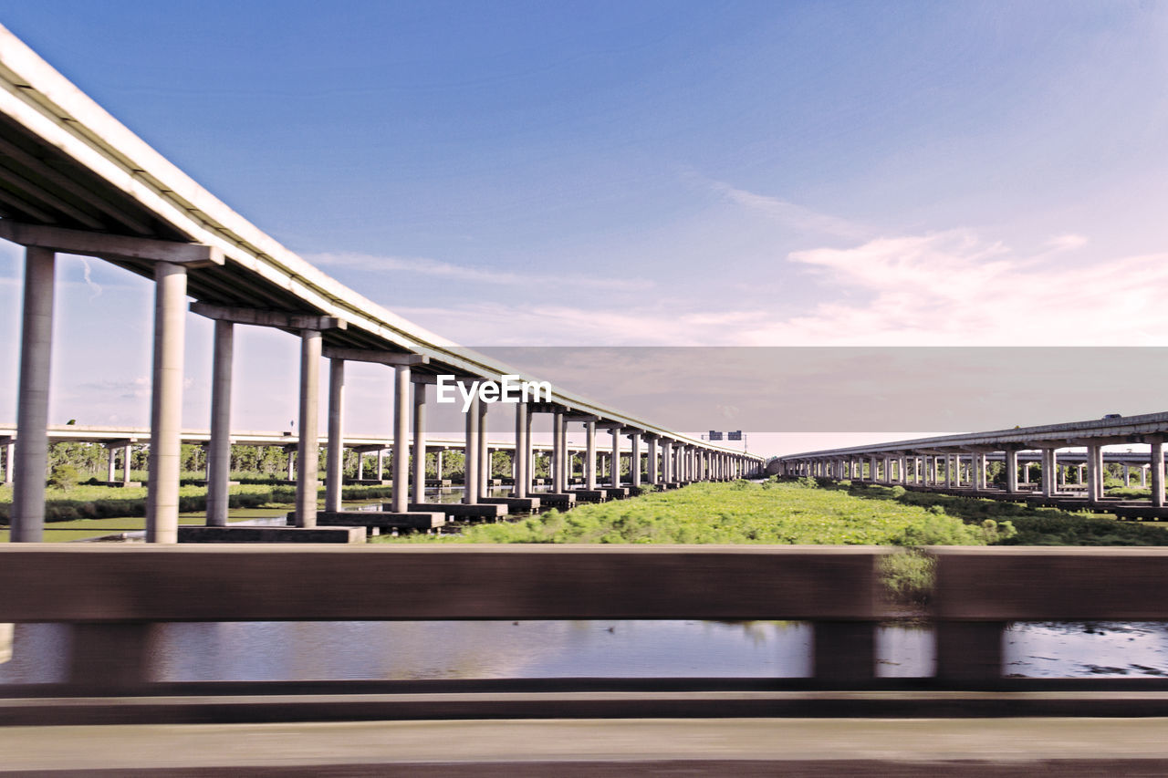 Bridges over river against sky