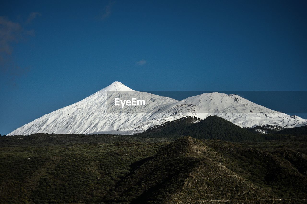 Scenic snowcapped mountains against blue sky