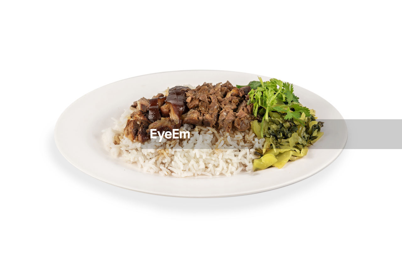 food and drink, food, healthy eating, white background, wellbeing, dish, plate, vegetable, studio shot, produce, cut out, cuisine, meal, freshness, rice, no people, indoors, breakfast, meat, fruit, rice - food staple, bowl, white rice