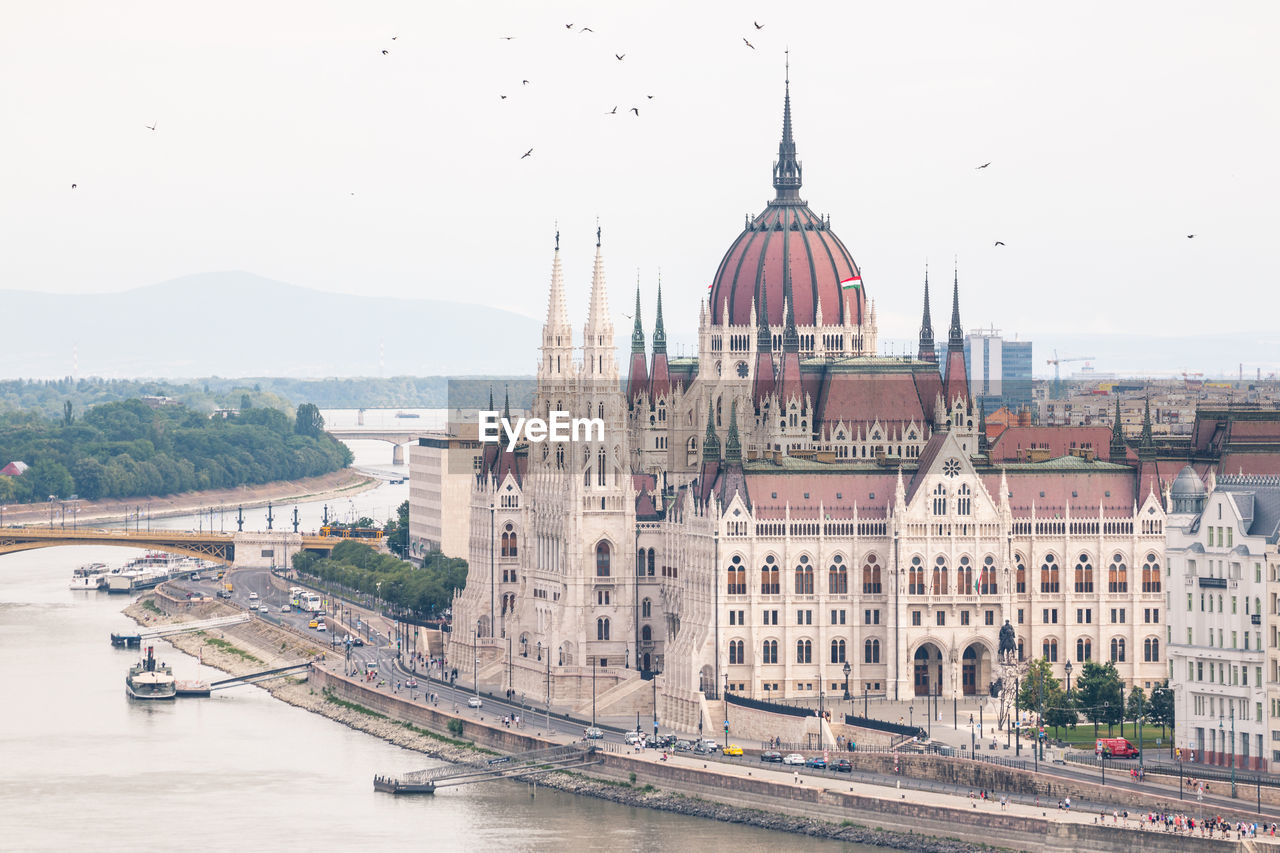 Hungarian parliament building and danube river as seen from the buda castle