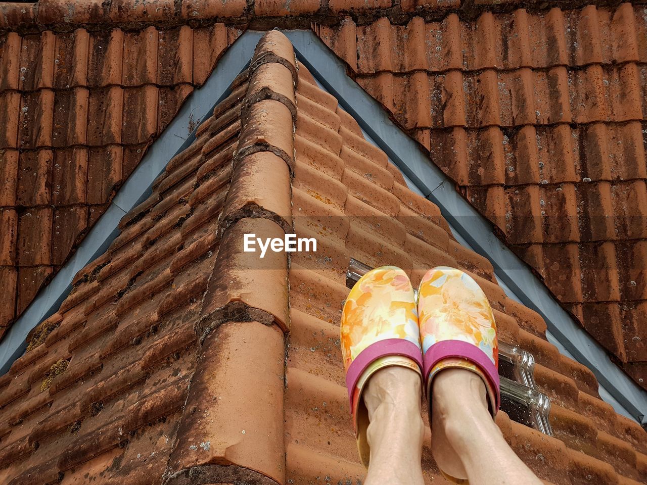 Low section of woman legs on roof