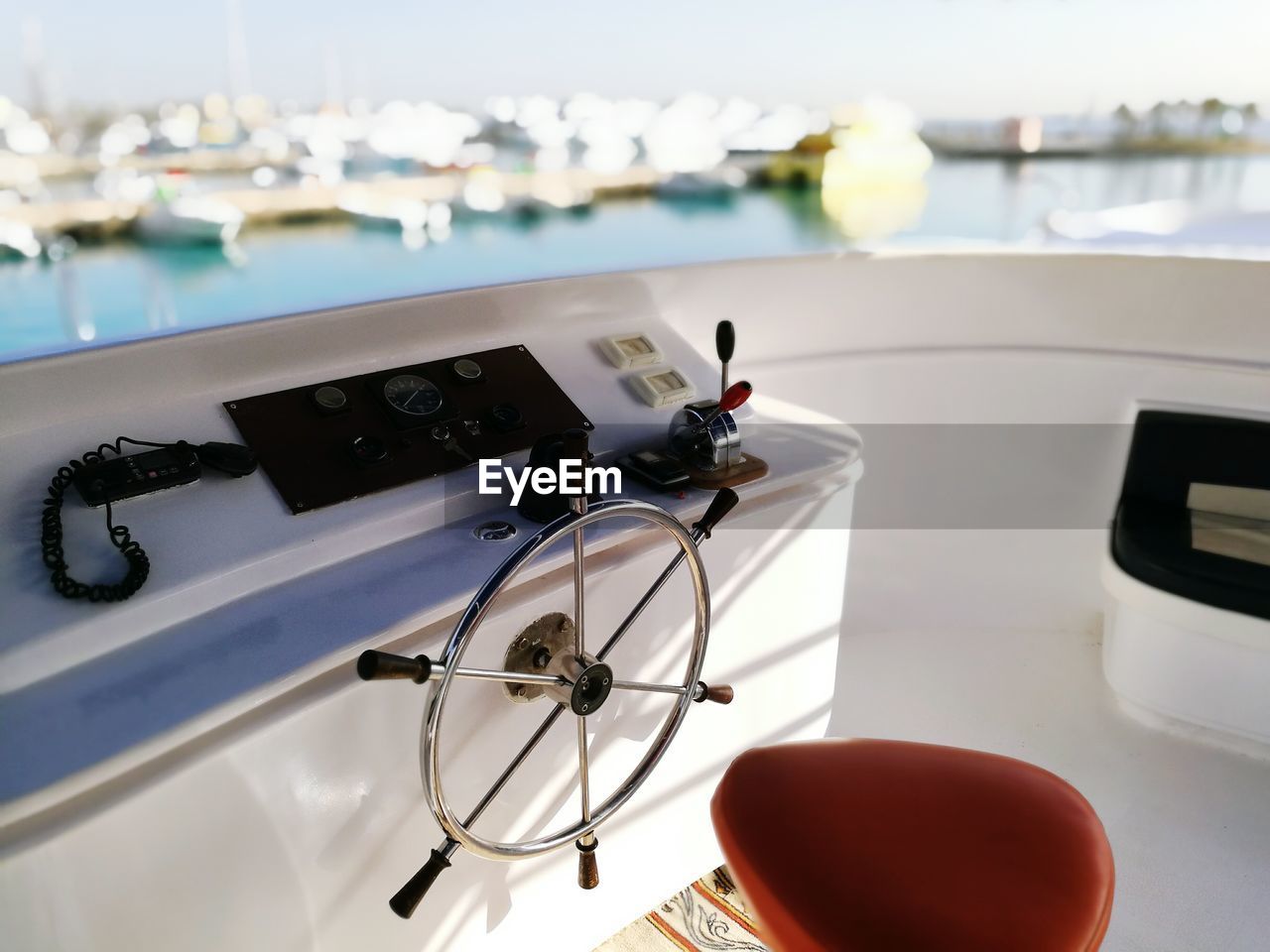 Steering wheel of yacht