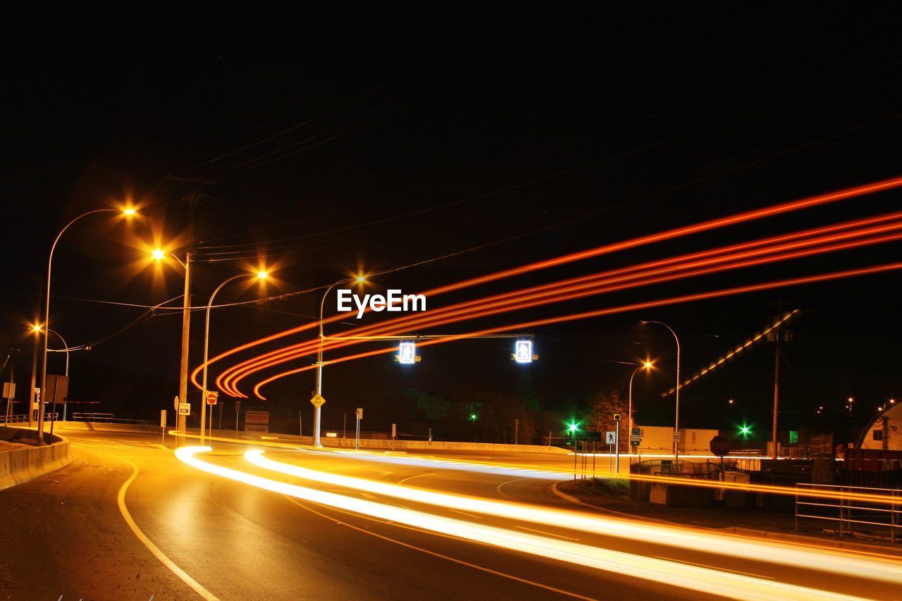 Light trails on road at night