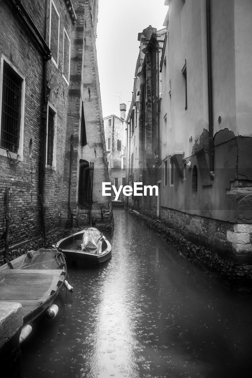 CANAL AMIDST BUILDINGS IN CITY AGAINST SKY