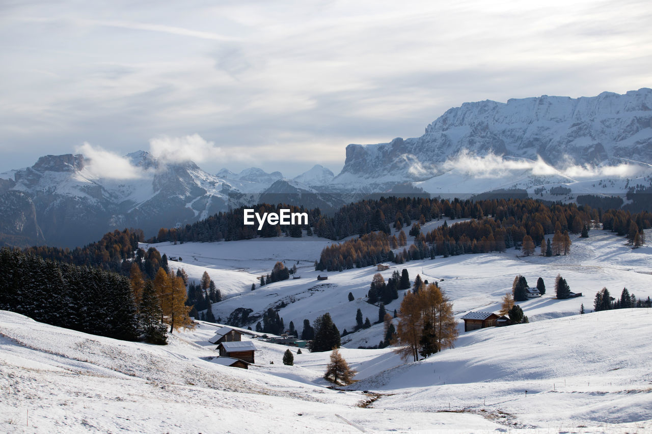 Scenic view of snowcapped mountains against sky