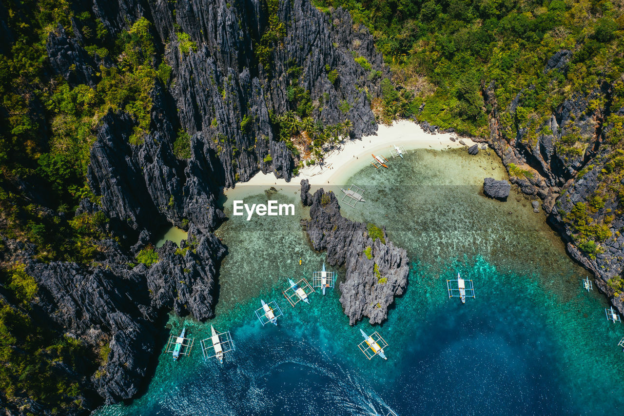 Aerial view of mountain at sea 