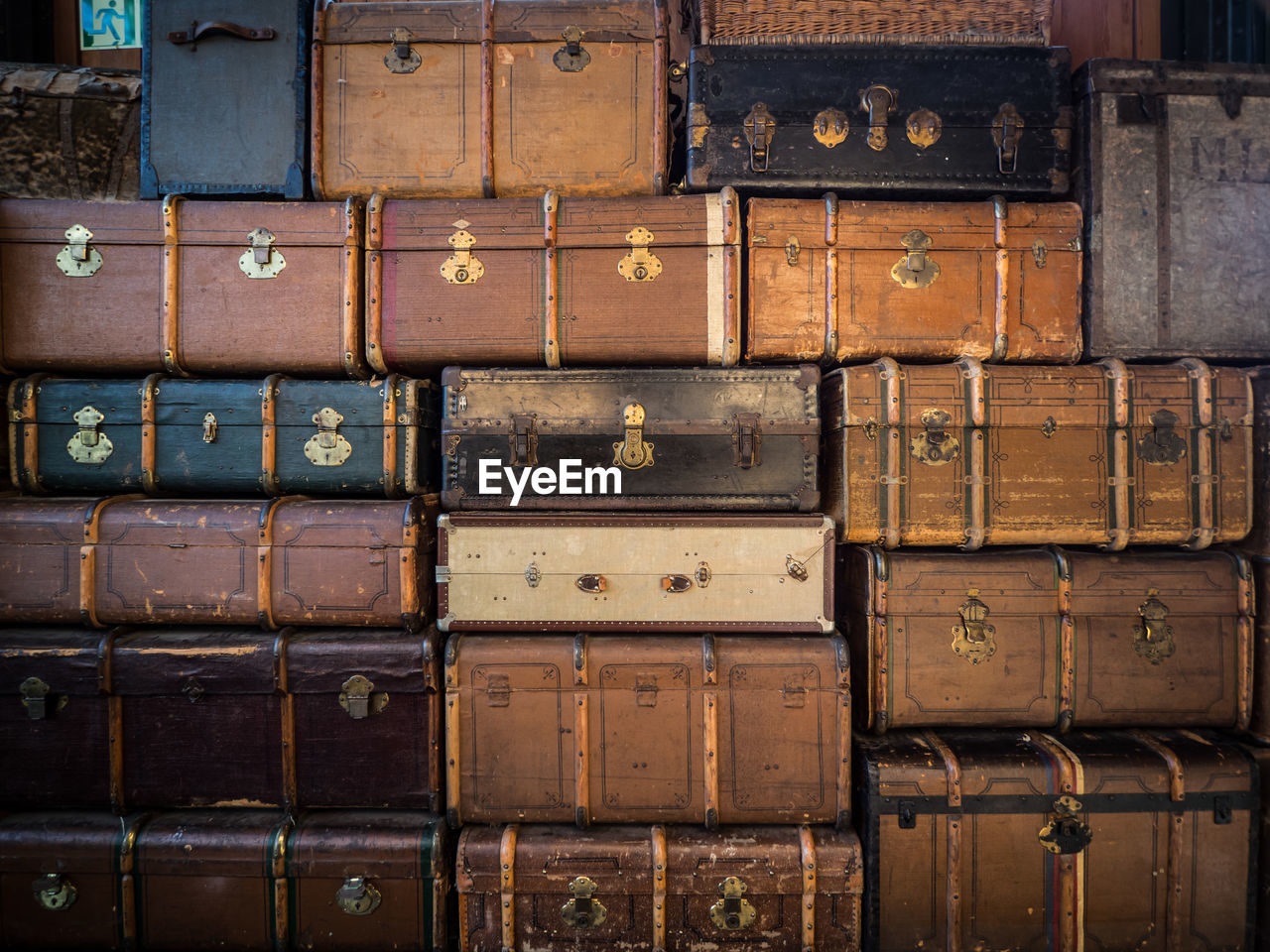 Full frame shot of stacked suitcases