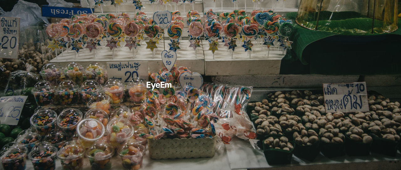 Various candies for sale at market stall