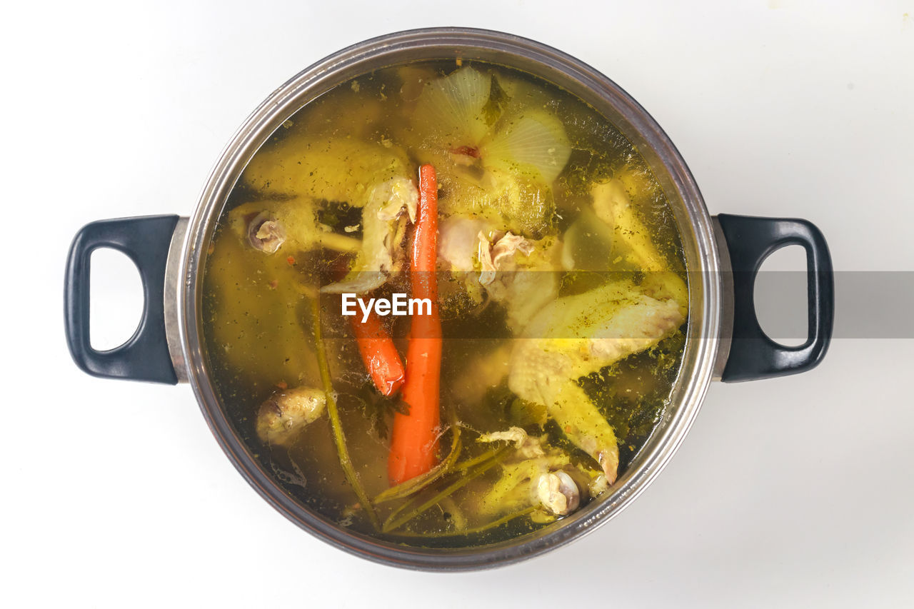 high angle view of soup in bowl