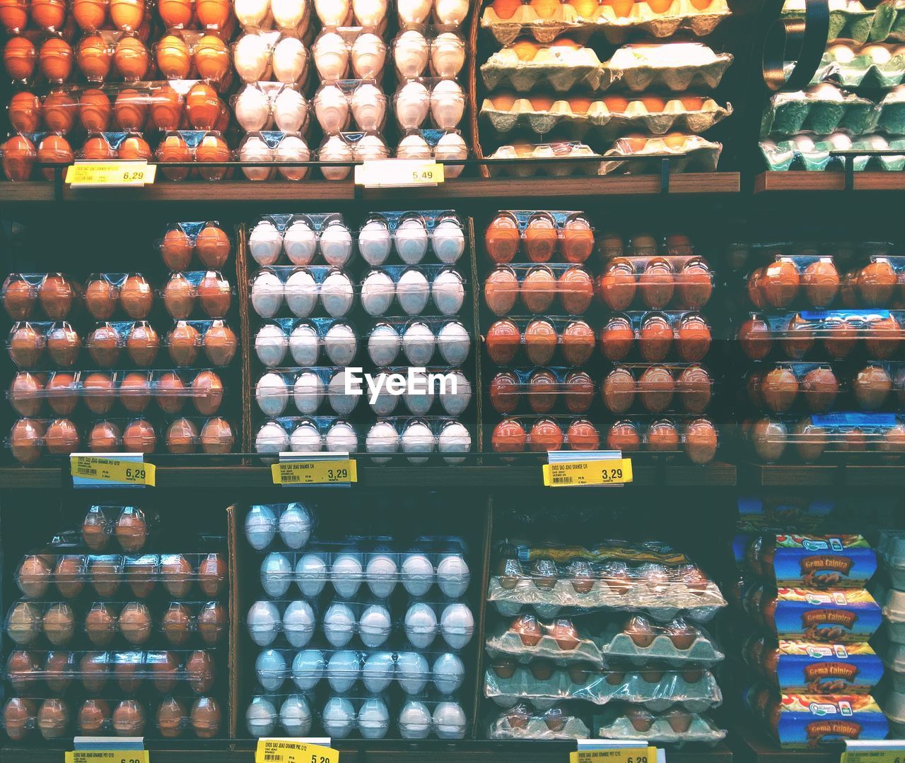 Full frame shot of eggs for sale at store