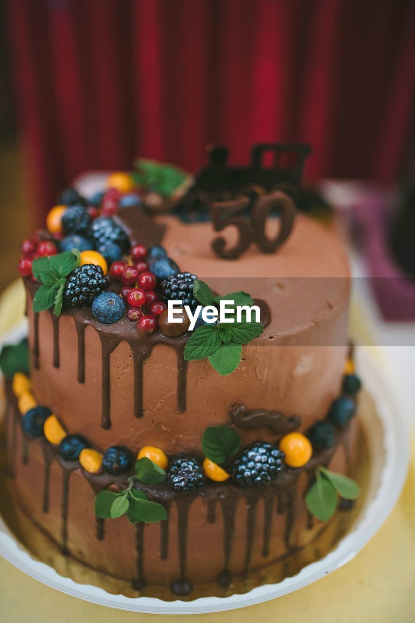 Close-up of 50th birthday cake on table