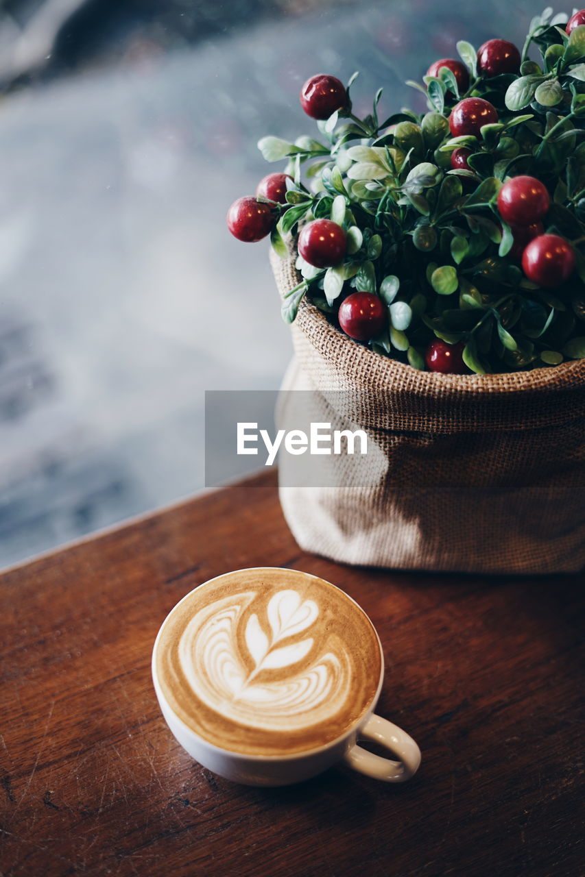 High angle view of coffee on table