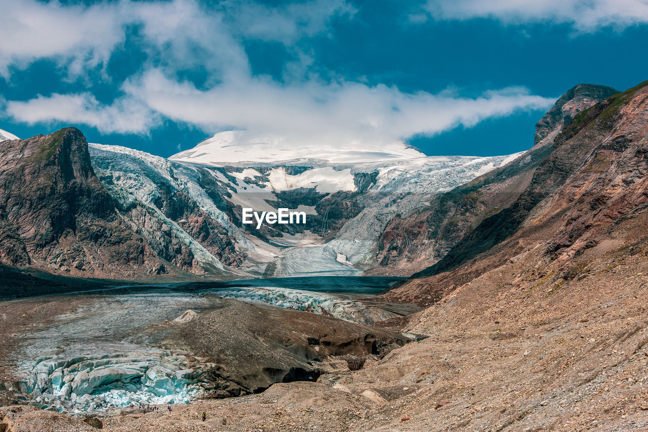 Panoramic view of johannisberg peak and pasterze glacier, austria.