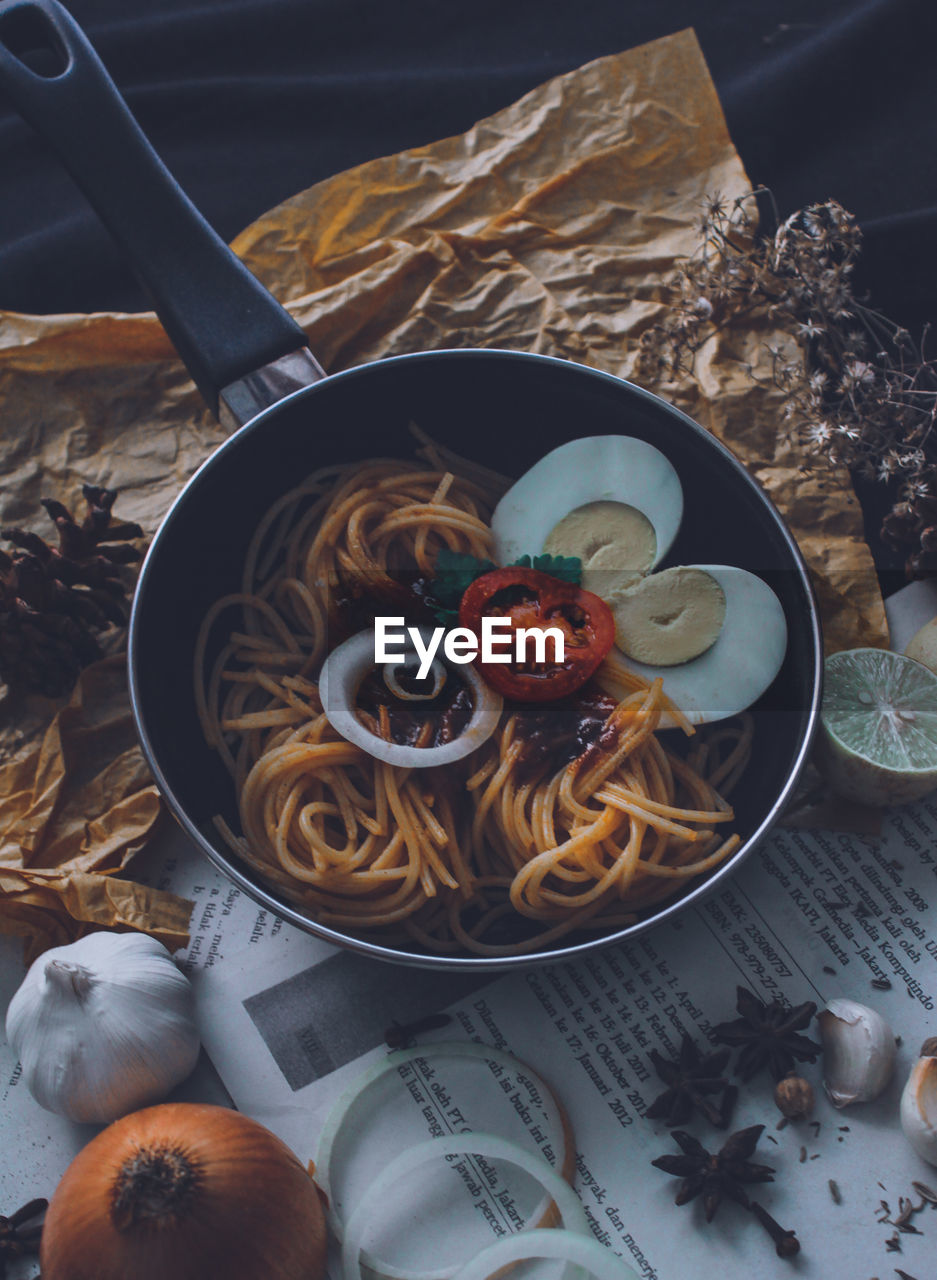 High angle view of food on table