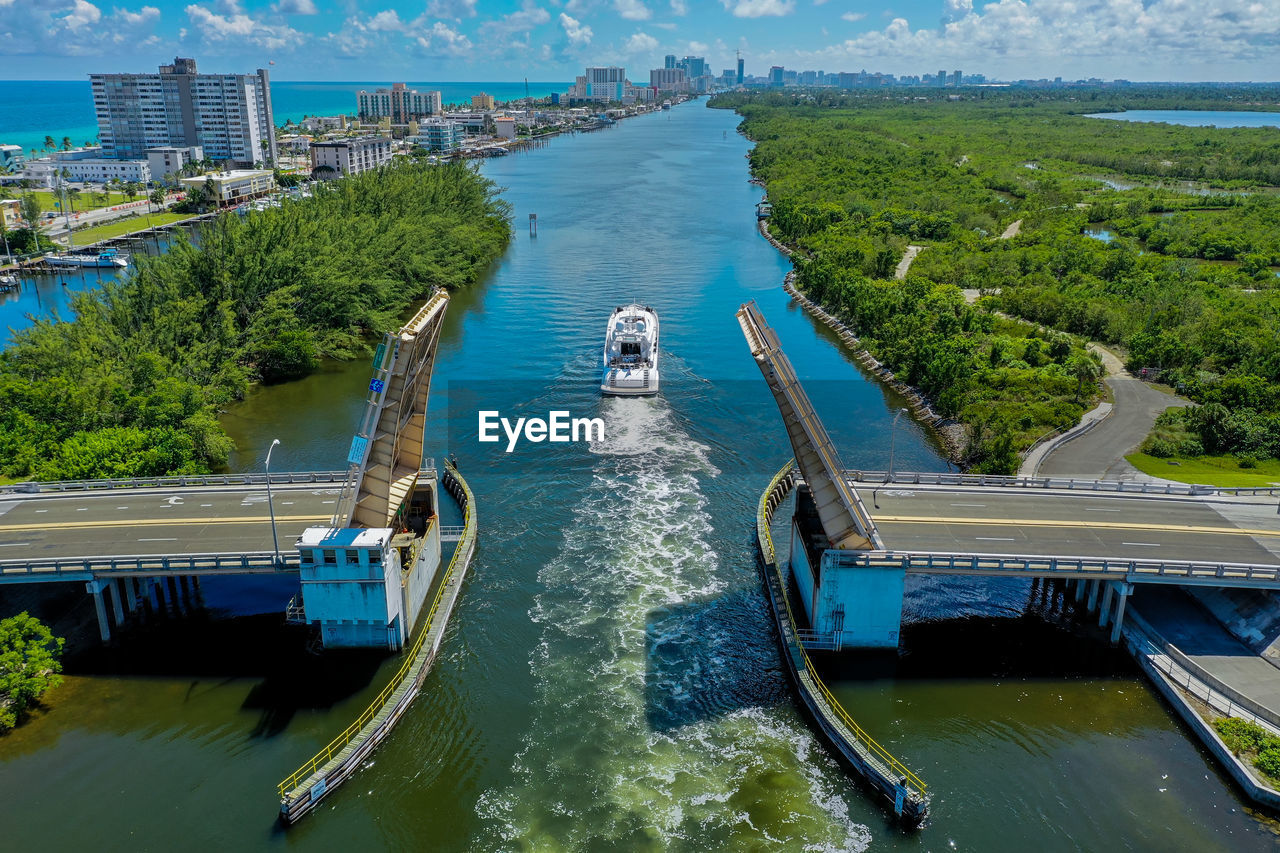 High angle view of bascule bridge over river