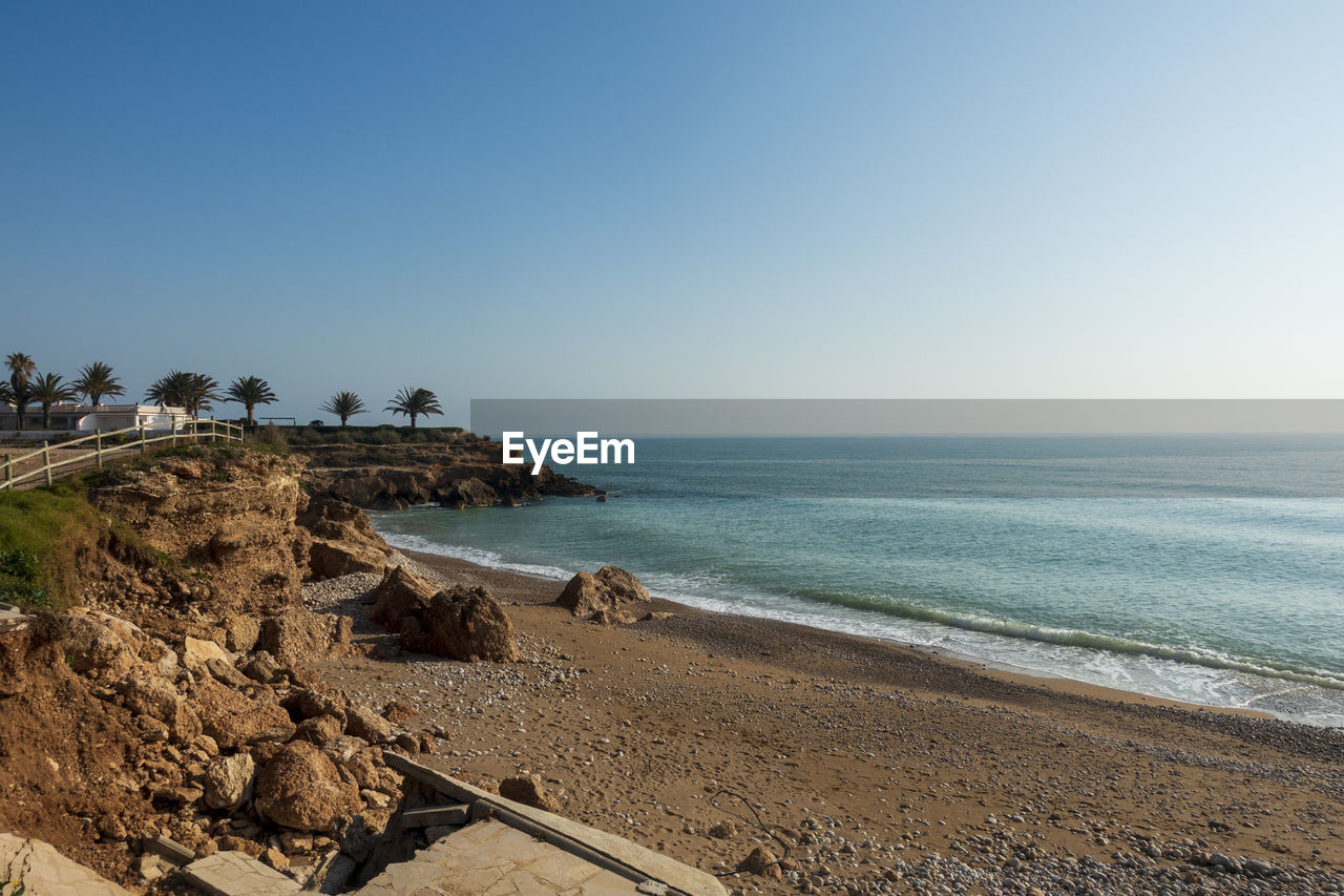 Scenic view of sea against clear sky