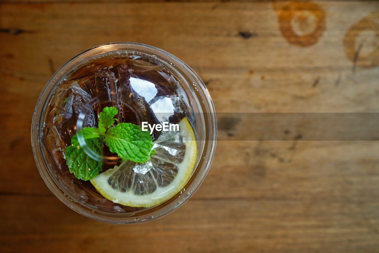 Directly above shot of drink on table