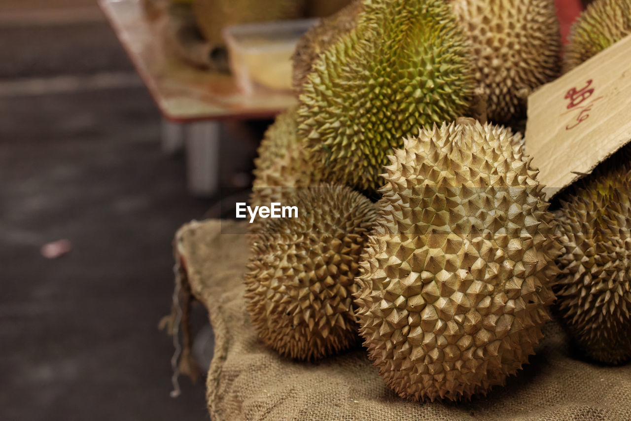 durian, food, food and drink, produce, fruit, healthy eating, plant, wellbeing, freshness, tropical fruit, no people, jackfruit, market, close-up, organic, retail, artocarpus, ripe, still life, focus on foreground