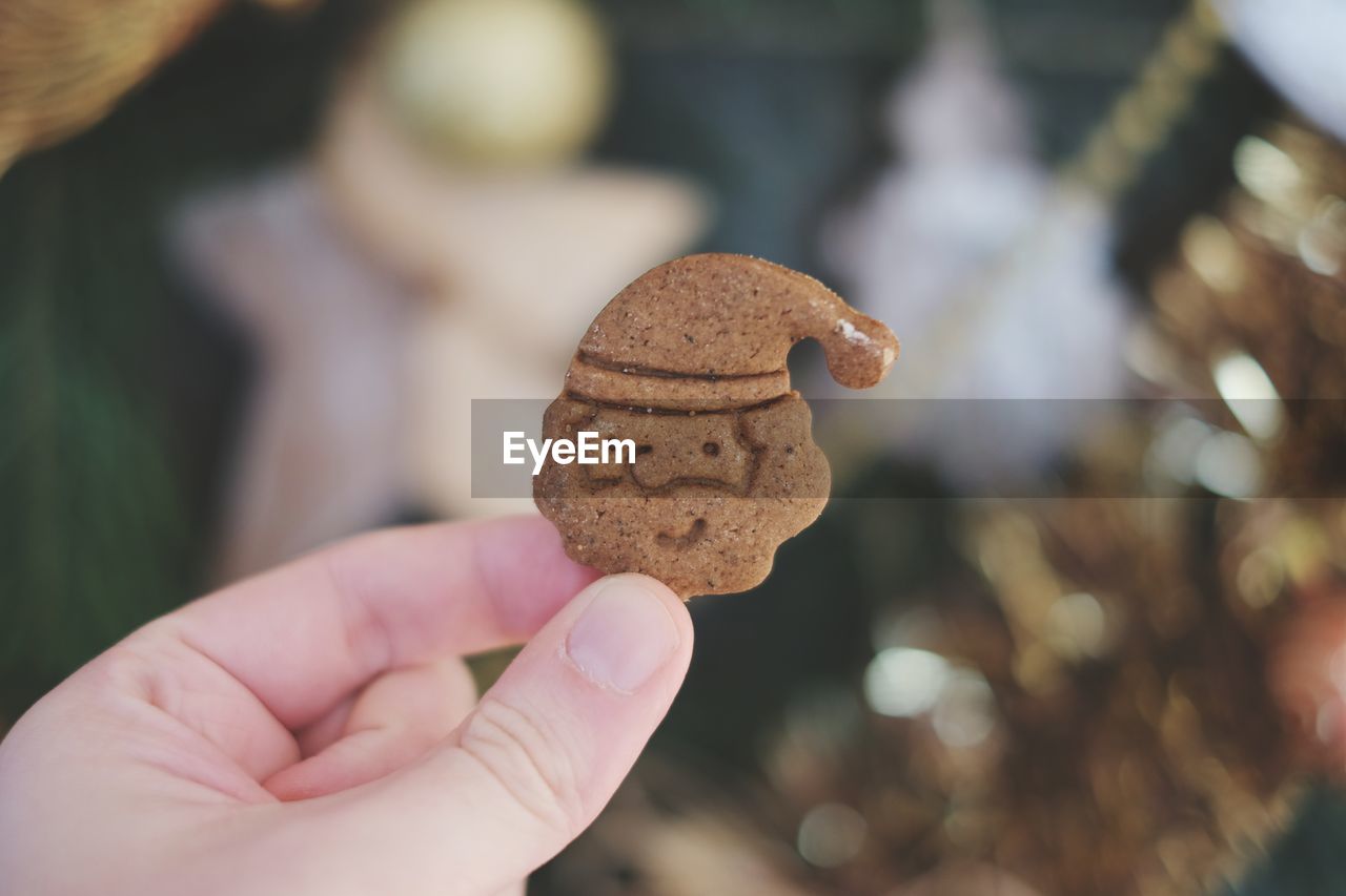 Cropped image of hand holding cookies