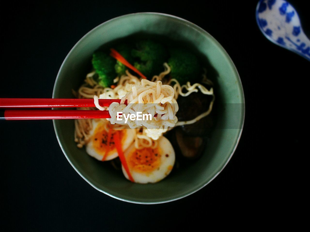 Directly above view of noodle meal on table
