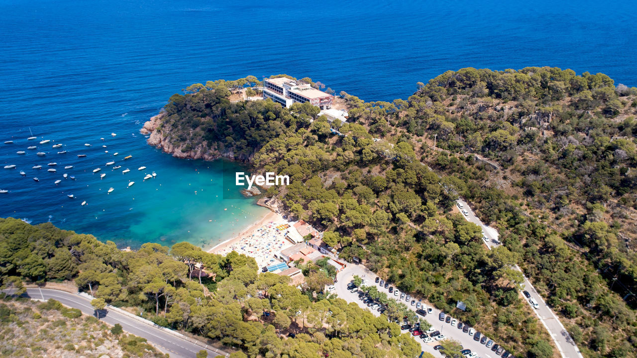 High angle view of beach by sea