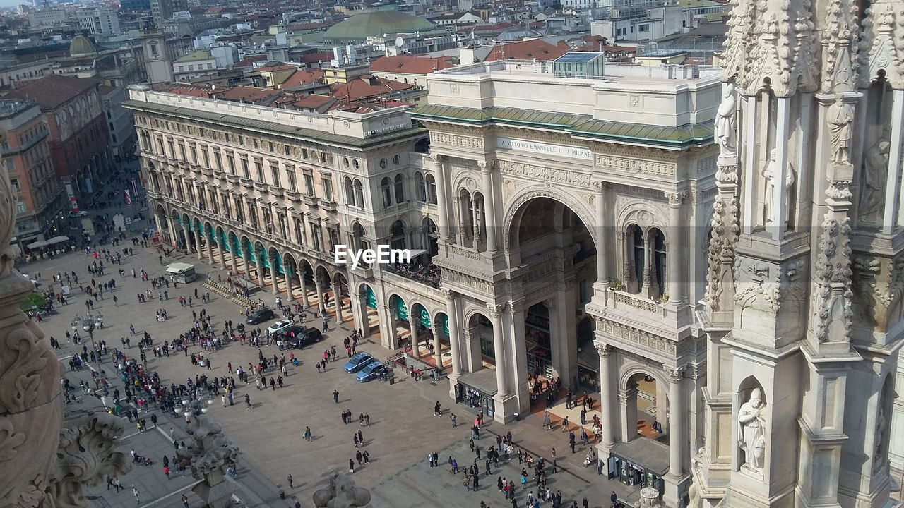 High angle view of people at monument