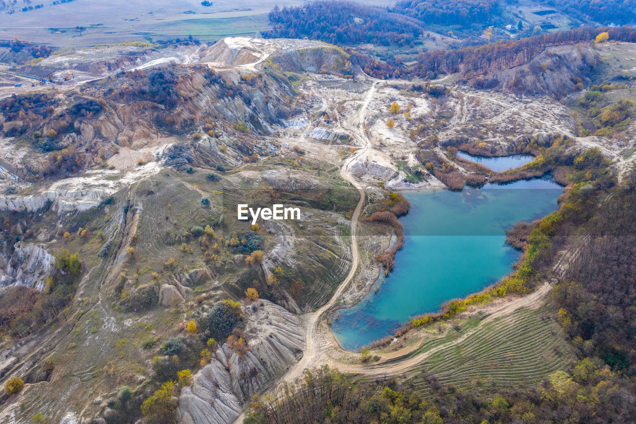 Aerial view of lake amidst landscape