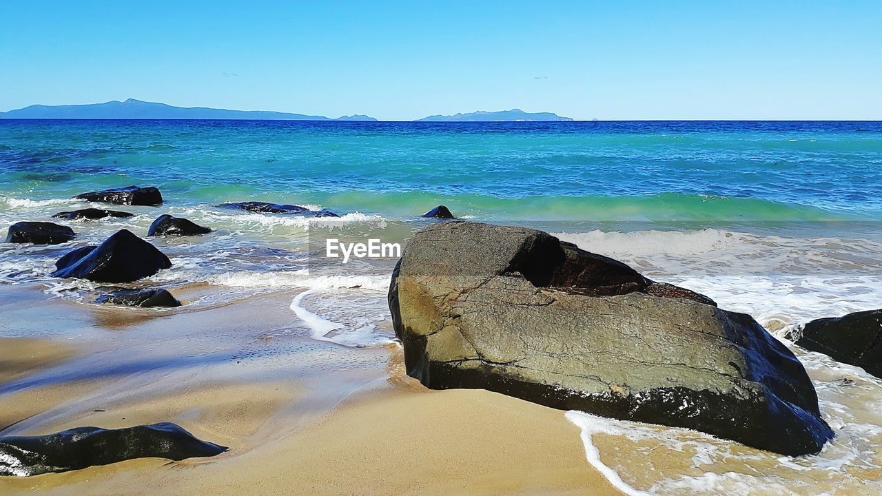 SCENIC VIEW OF BEACH AGAINST CLEAR SKY