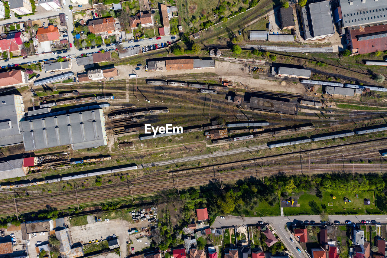 High angle view of buildings in city