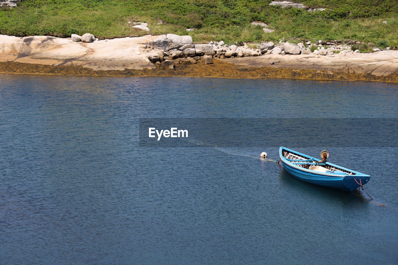 High angle view of boats moored in sea