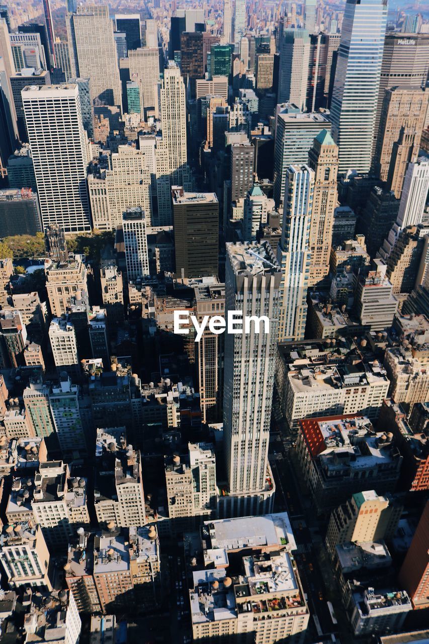 High angle view of buildings in nyc