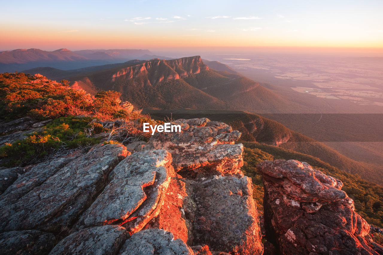 Beutiful sunrise from mount william, grampians. victoria, australia.