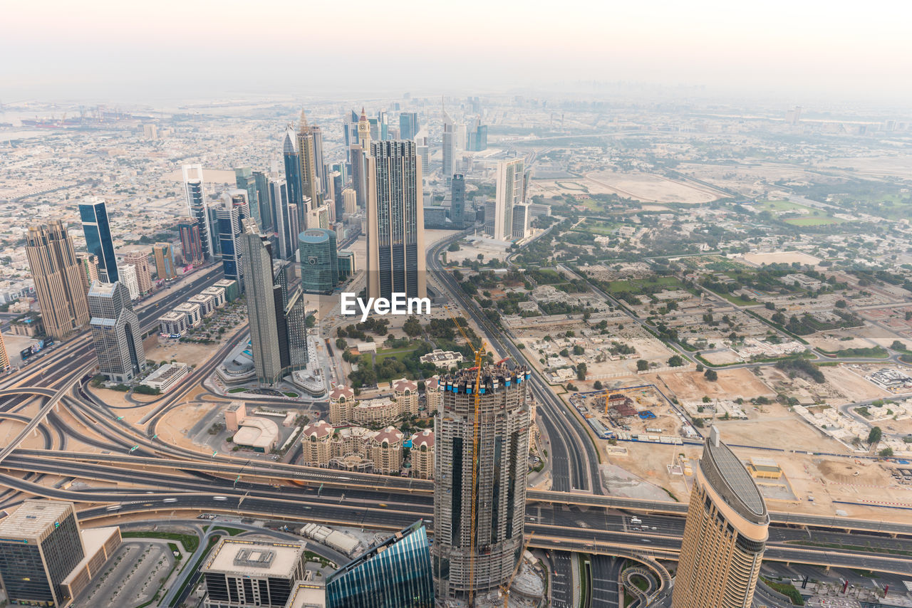 High angle view of buildings in city