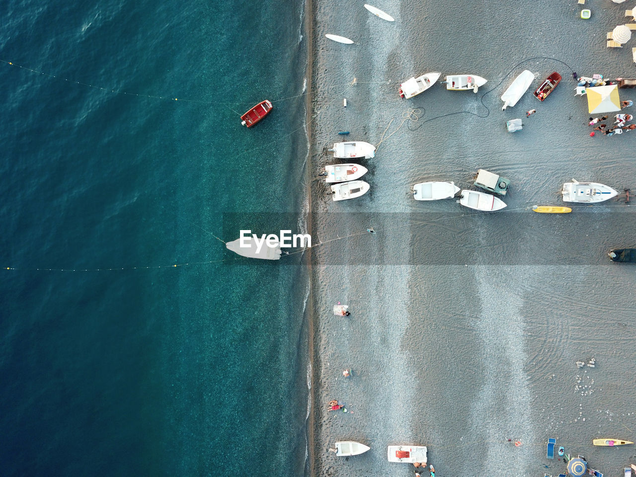 High angle view of boats in sea