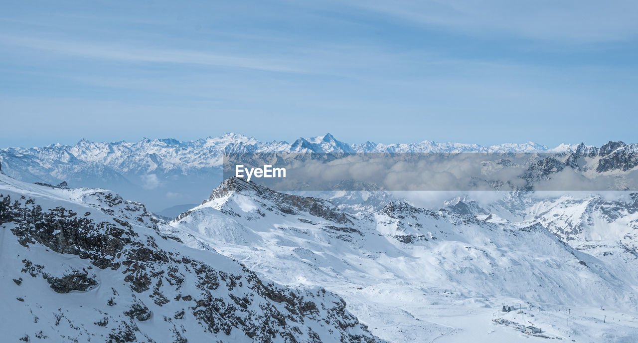 Scenic view of snowcapped mountains against sky