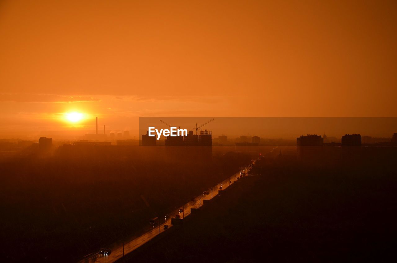 Sunset over city