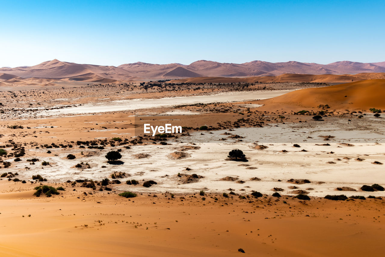 Scenic view of desert against clear sky