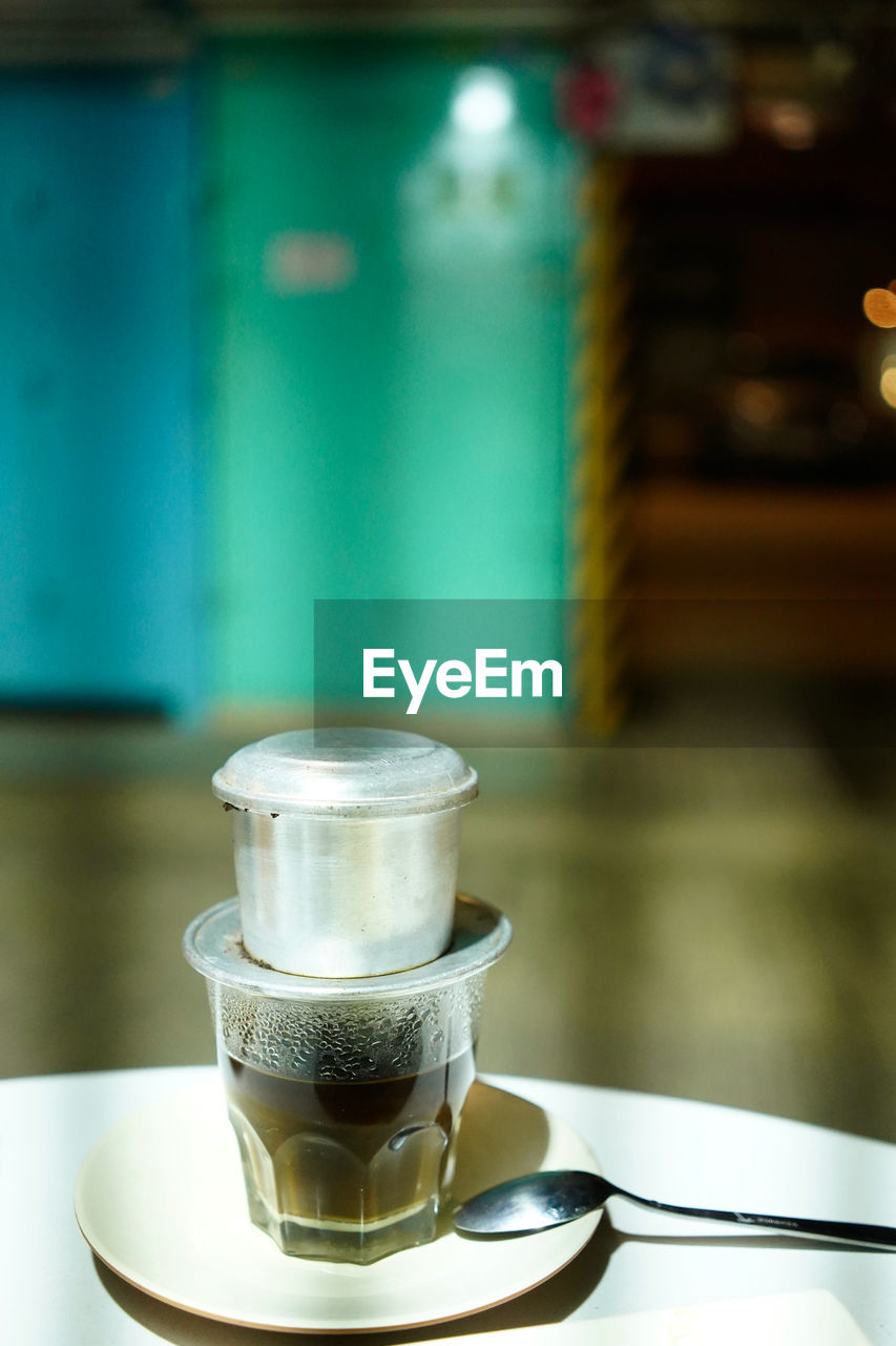 Close-up of coffee on table with boken background 