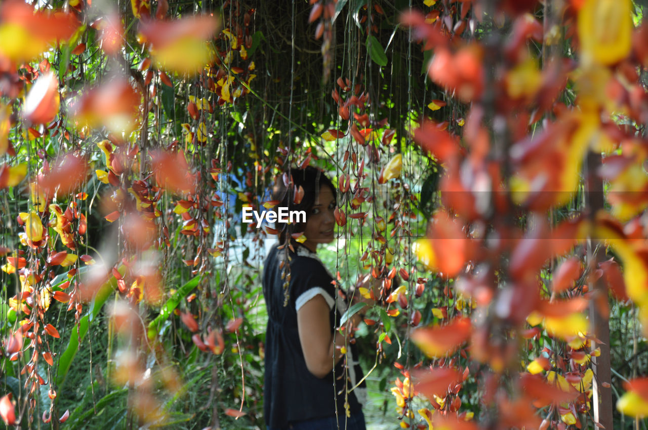 Portrait of woman standing amidst plants