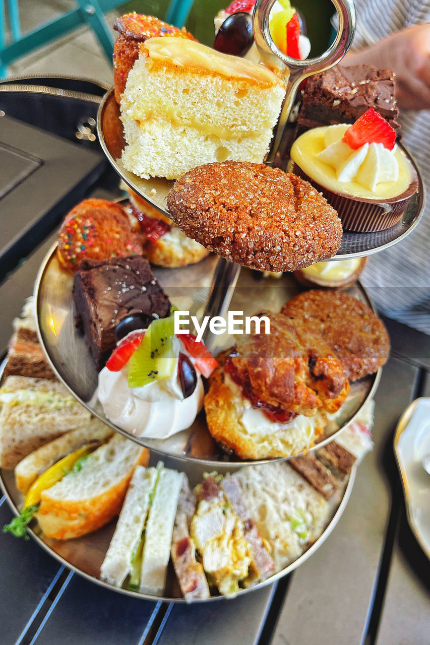 Close-up of food on a tiered plate
