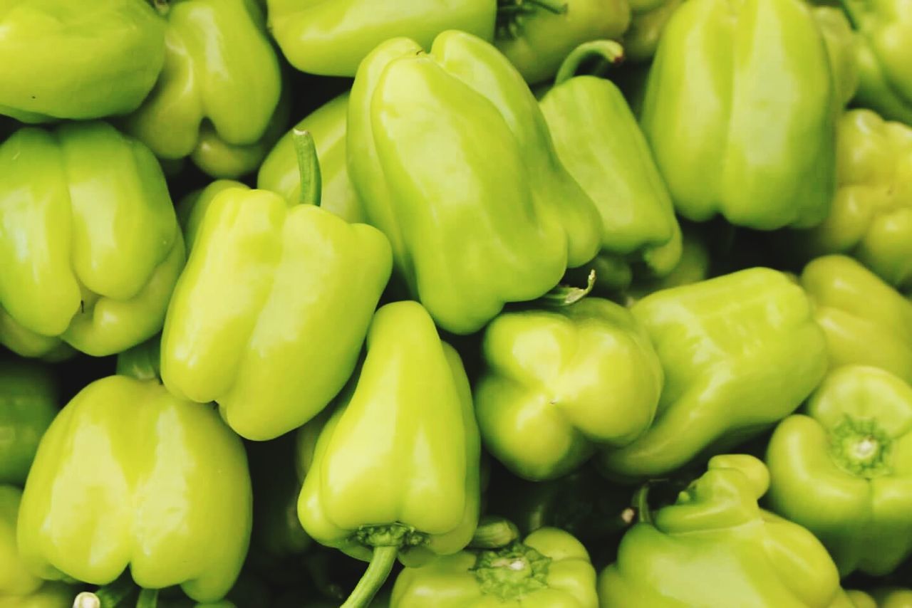Full frame shot of green bell peppers