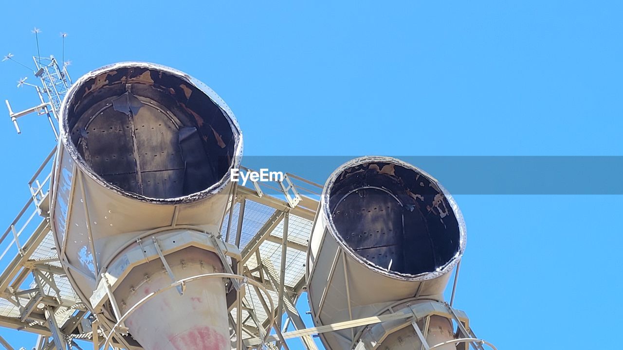 sky, clear sky, blue, low angle view, no people, nature, day, architecture, built structure, sunny, outdoors, metal, technology