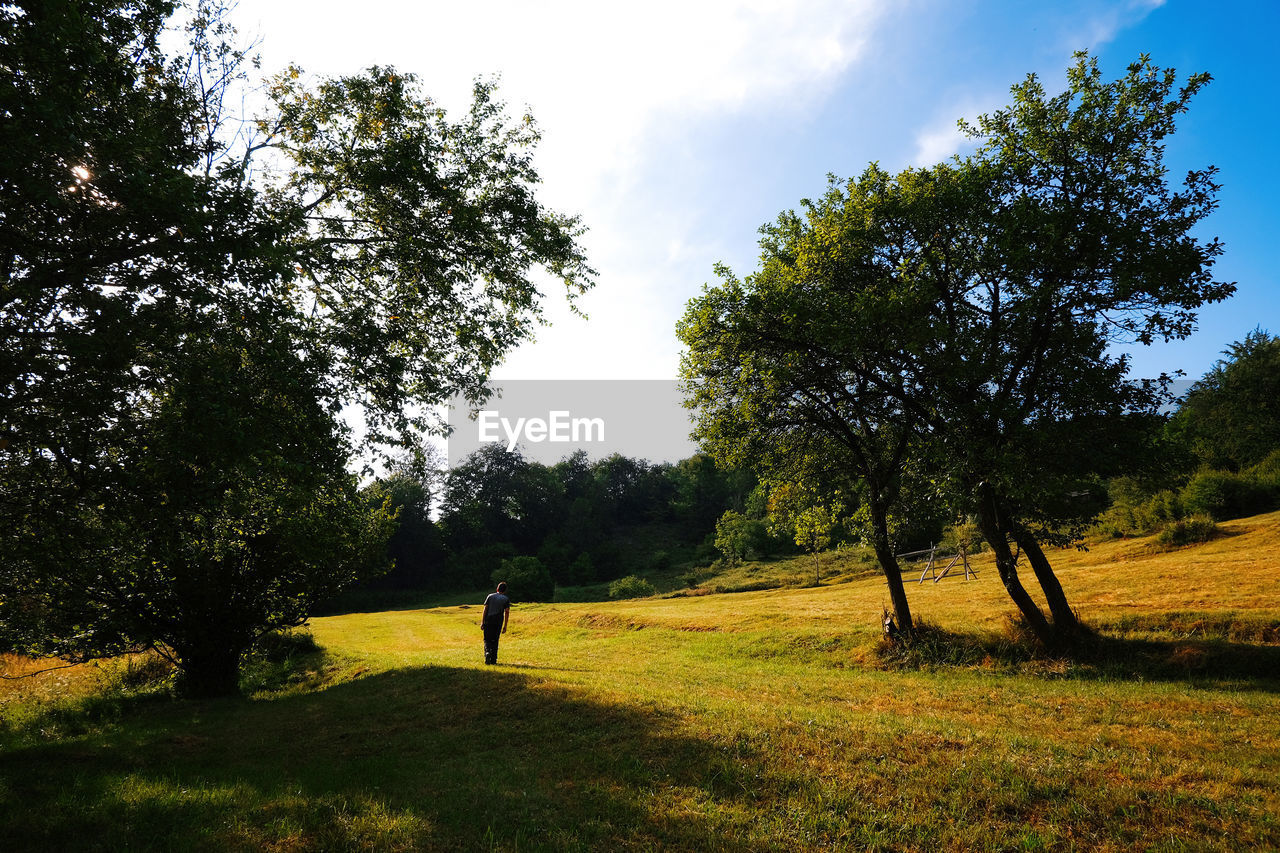 VIEW OF MAN STANDING ON FIELD