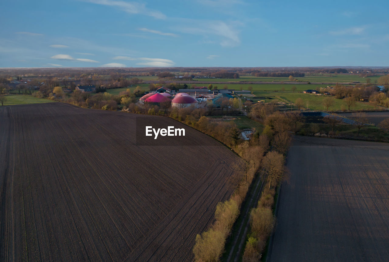 Biogas plant for generating electricity and generating energy during a drone flight