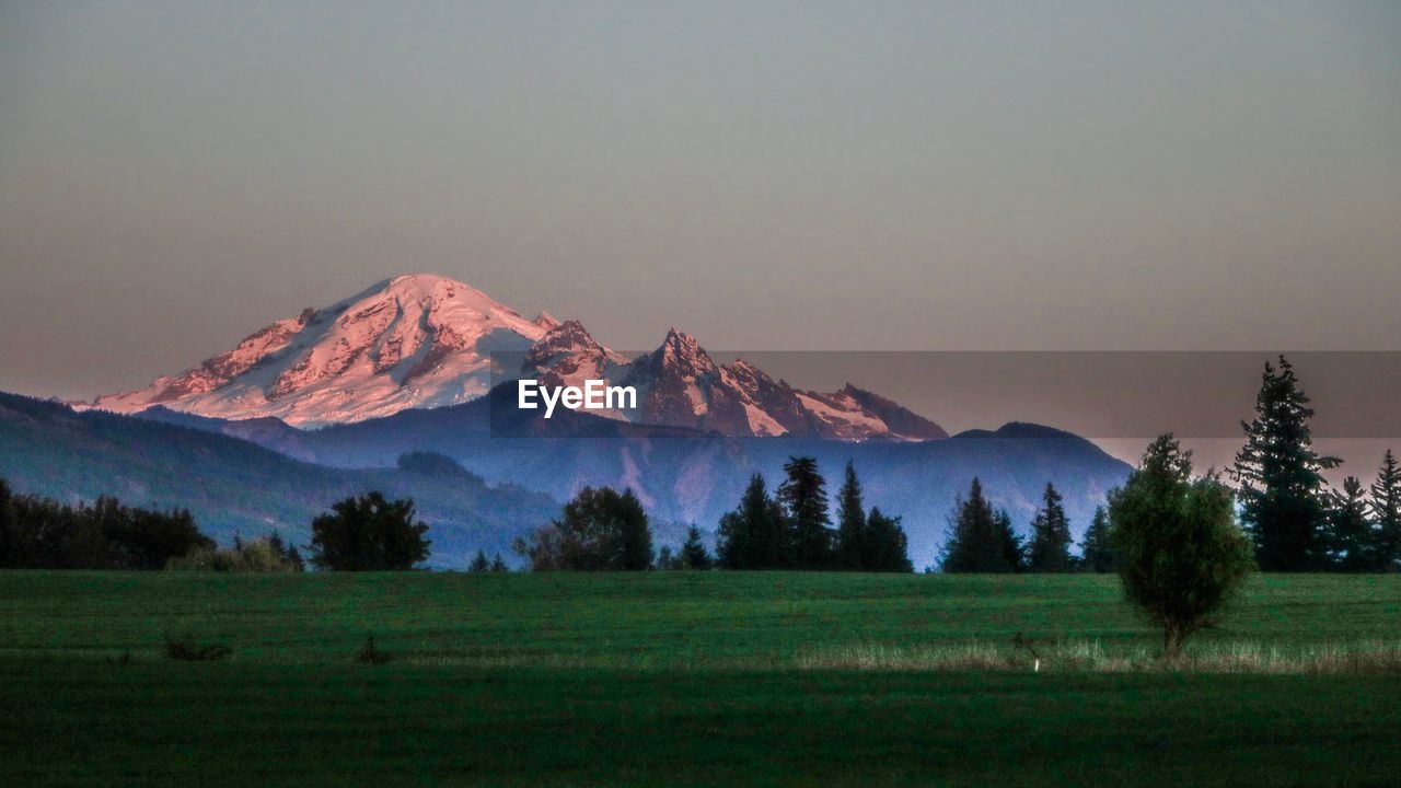 Scenic view of field against sky during sunset